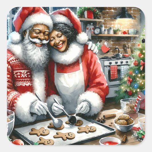 De heer en mevrouw Clause Schattigee Kerstmis Vierkante Sticker (Voorkant)