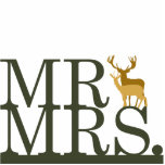 De heer en mevrouw Deer Cake Topper Staand Fotobeeldje<br><div class="desc">Viel je bruiloft in het zuiden of in de roodhals met deze simpele jager's taart. Er staat "Mr Mrs." met een buck en hert tussen hen. Neem contact met me op om deze taart bovenaan aan te passen met je trouwkleuren.</div>