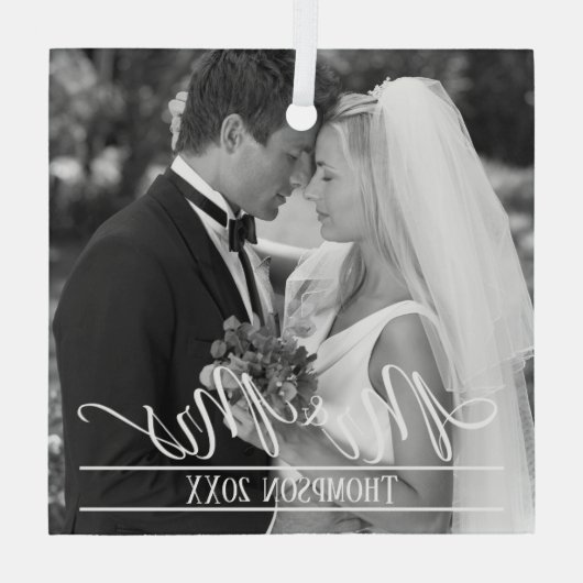 De heer en mevrouw Elegant kerstfoto op persoonlij Glas Ornament (Achterkant)