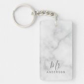 De heer en mevrouw | Elegant Marble Modern Script  Sleutelhanger (Voorkant)