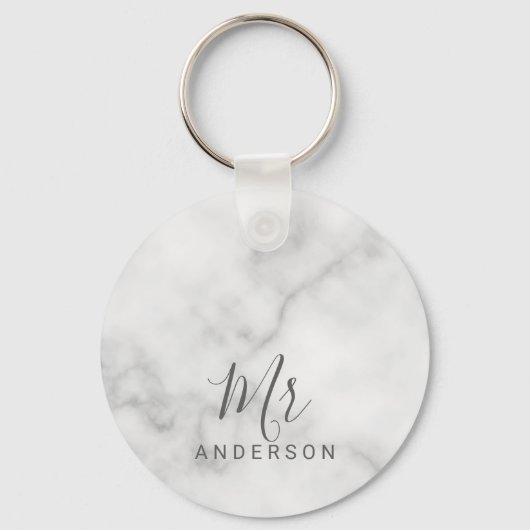 De heer en mevrouw | Elegant Marble Modern Script  Sleutelhanger (Voorkant)