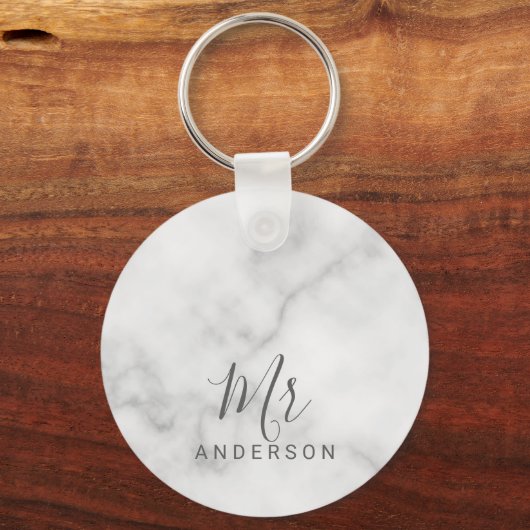 De heer en mevrouw | Elegant Marble Modern Script Sleutelhanger (Voorkant)