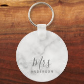 De heer en mevrouw | Elegant Marble Modern Script Sleutelhanger (Voorkant)