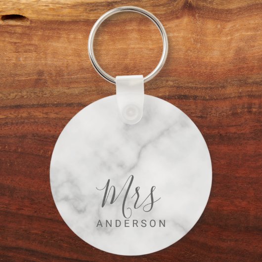De heer en mevrouw | Elegant Marble Modern Script Sleutelhanger (Voorkant)