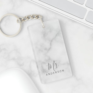 De heer en mevrouw Elegant Marble Modern Script Sleutelhanger