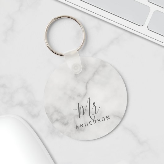 De heer en mevrouw | Elegant Marble Modern Script Sleutelhanger