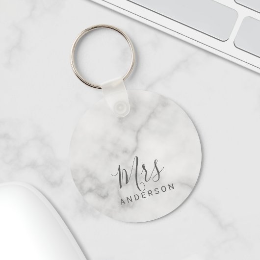 De heer en mevrouw | Elegant Marble Modern Script Sleutelhanger