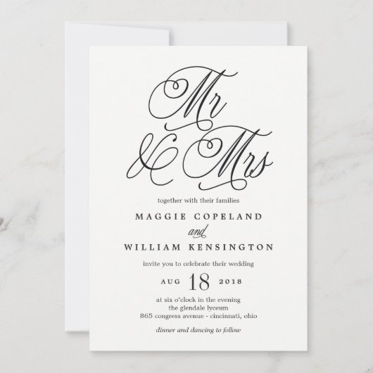 De heer en mevrouw Elegant Wedding Invitation Kaart (Voorkant)