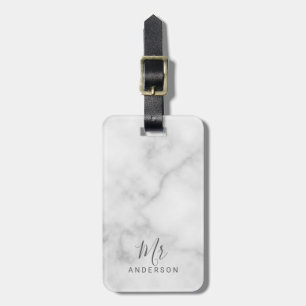 De heer en mevrouw   Elegant White Marble Modern S Bagagelabel