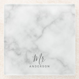 De heer en mevrouw   Elegant White Marble Modern S Glazen Onderzetter