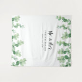 De heer en mevrouw Eucalyptus Wedding Backdrop Bri Wandkleed (Voorkant (horizontaal))
