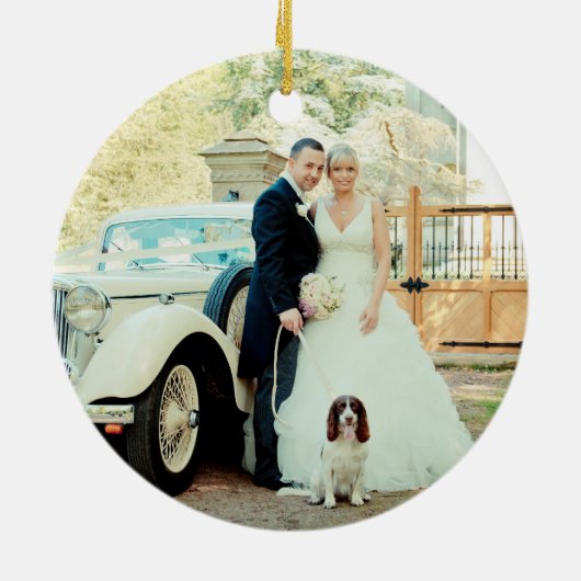 De heer en mevrouw First Kerstmis Keramisch Ornament (Achterkant)