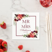 De heer en mevrouw Floral Bourgondië Boho Wedding Servet (Insitu)