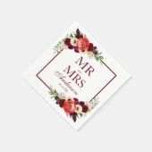 De heer en mevrouw Floral Bourgondië Boho Wedding Servet (Hoek)