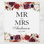 De heer en mevrouw Floral Bourgondië bruiloft Wijn Etiket (Enkel label)