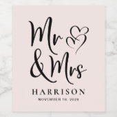 De heer en mevrouw Gepersonaliseerde Roze Wedding Wijn Etiket (Enkel label)