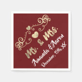 De heer en mevrouw Hart Burgundy Maroon Champaigne Servet (Voorkant)
