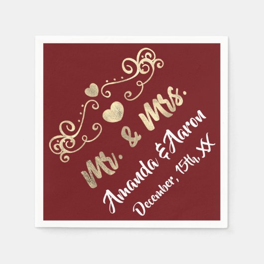 De heer en mevrouw Hart Burgundy Maroon Champaigne Servet (Voorkant)