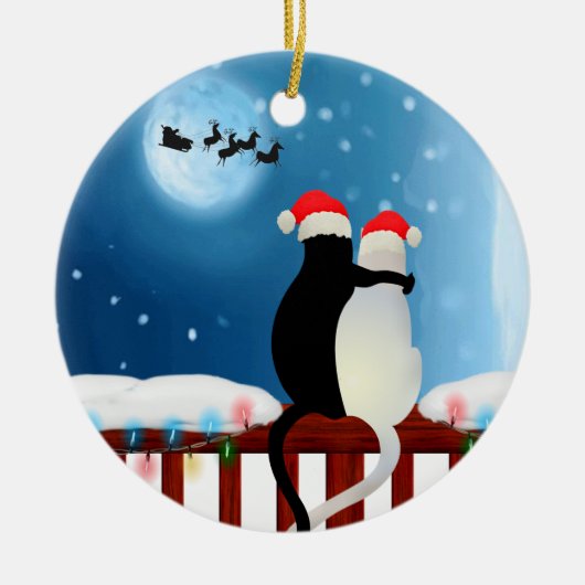 De heer en mevrouw Kat Kerstmis Keramisch Ornament (Voorkant)