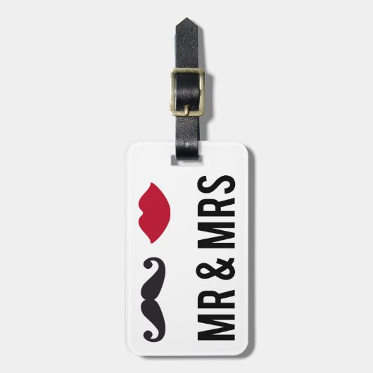 de heer en mevrouw met snor en red lips bagagelabel (Voorkant verticaal)