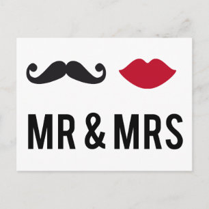 de heer en mevrouw met snor en red lips briefkaart