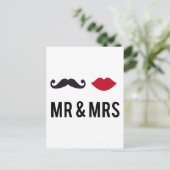 de heer en mevrouw met snor en red lips briefkaart (Staand voorkant)