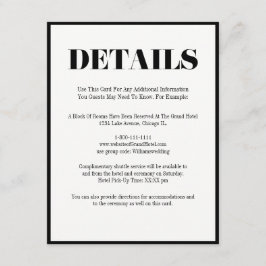 De heer en mevrouw Modern Bold Wedding Details Kaa Informatiekaartje