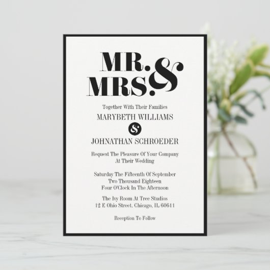 De heer en mevrouw Modern Bold Wedding Kaart (Staand voorkant)