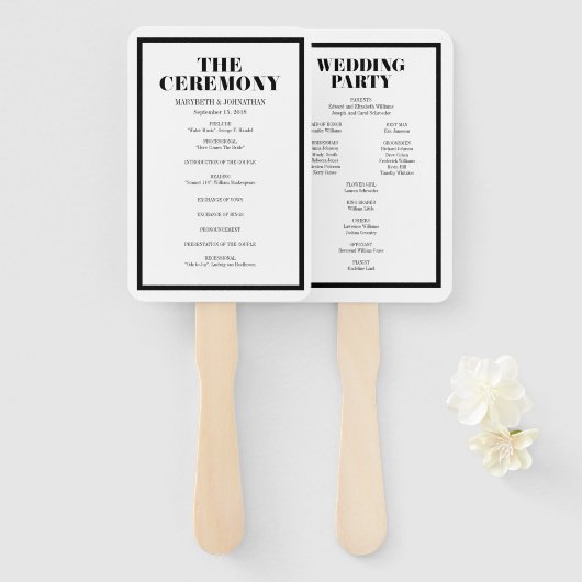 De heer en mevrouw Modern Bold Wedding Programme H Handwaaier (Voorkant en achterkant)