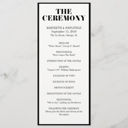De heer en mevrouw Modern Bold Wedding Programme Programmakaart (Voorkant)