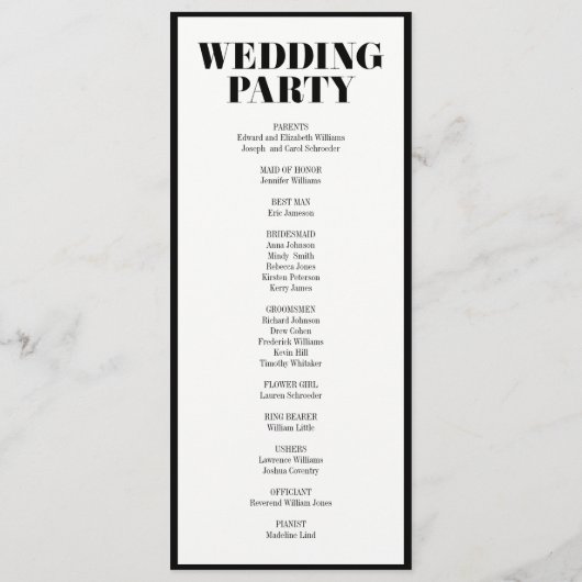 De heer en mevrouw Modern Bold Wedding Programme Programmakaart (Achterkant)