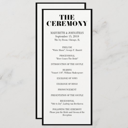 De heer en mevrouw Modern Bold Wedding Programme Programmakaart (Voorkant / Achterkant)