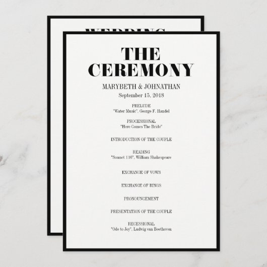 De heer en mevrouw Modern Bold Wedding Programme Programmakaart (Voorkant / Achterkant)