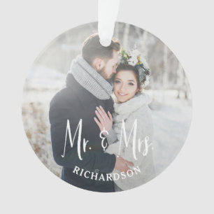 De heer en mevrouw Modern Rustic Wedding Photo Ornament