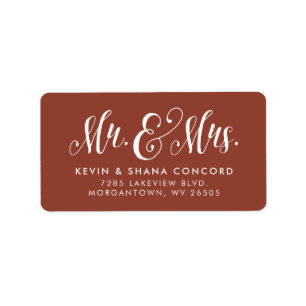 De heer en mevrouw newlywed terracotta rust return etiket