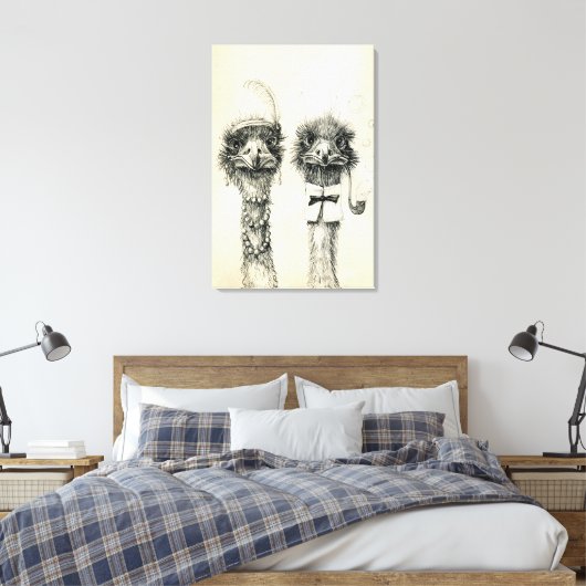 De heer en mevrouw Ostrich Canvas Afdruk (Insitu (Slaapkamer))