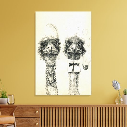 De heer en mevrouw Ostrich Canvas Afdruk (Insitu (Woonkamer))