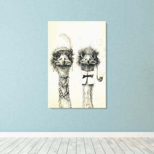 De heer en mevrouw Ostrich Canvas Afdruk (Insitu (Houten vloer))