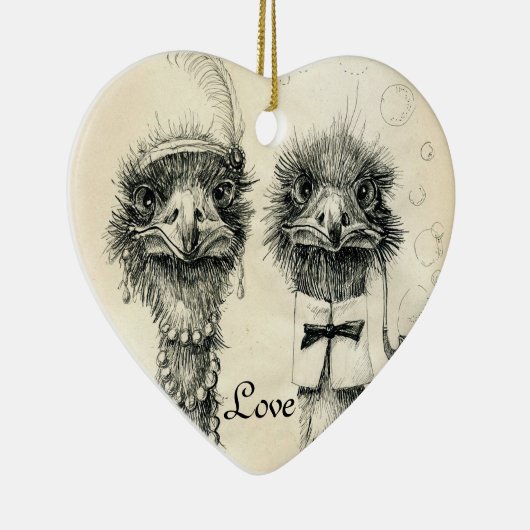 De heer en mevrouw Ostrich Keramisch Ornament (Rechts)