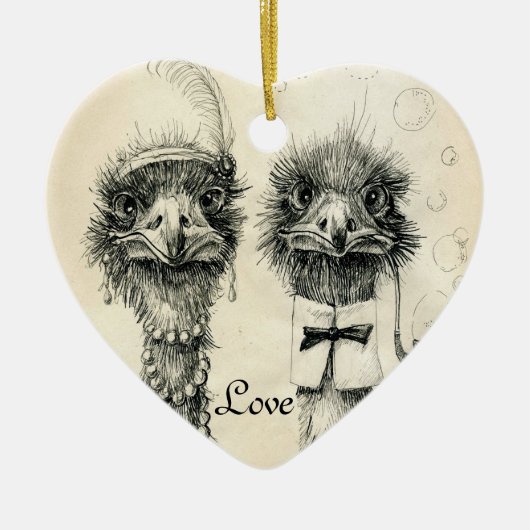 De heer en mevrouw Ostrich Keramisch Ornament (Voorkant)