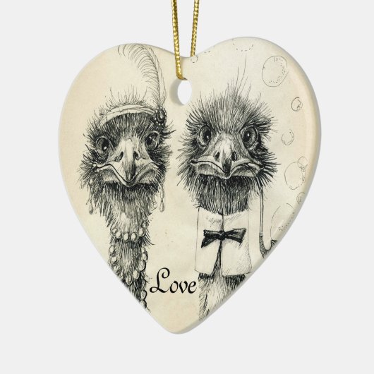 De heer en mevrouw Ostrich Keramisch Ornament (Links)