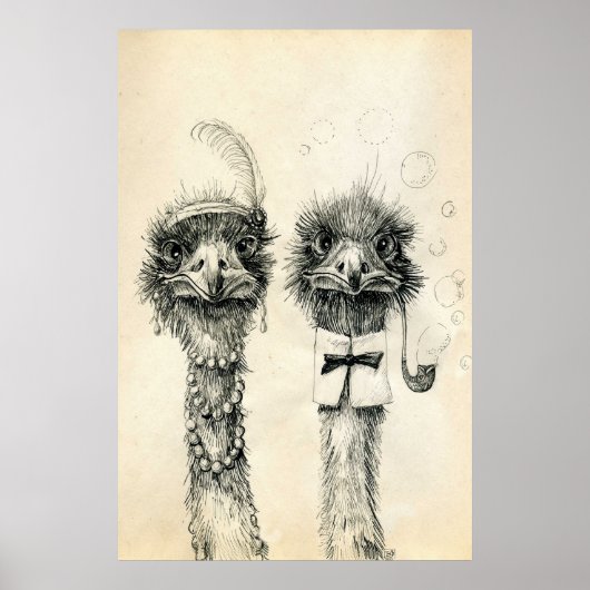 De heer en mevrouw Ostrich Poster (Voorkant)