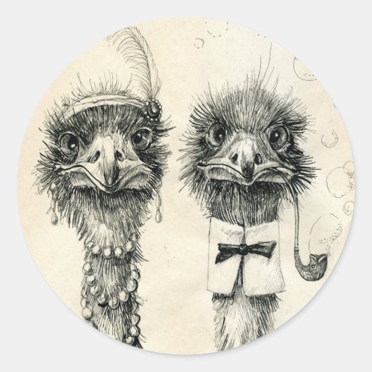 De heer en mevrouw Ostrich Ronde Sticker (Voorkant)