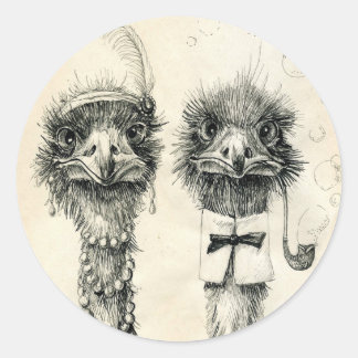 De heer en mevrouw Ostrich Ronde Sticker