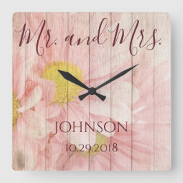 De heer en mevrouw Personalized Floral Vierkante Klok
