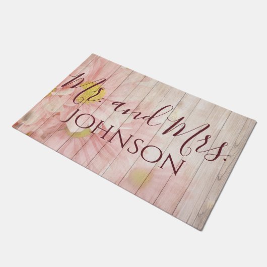 de heer en mevrouw  Pink Flowers Deurmat (Schuin)