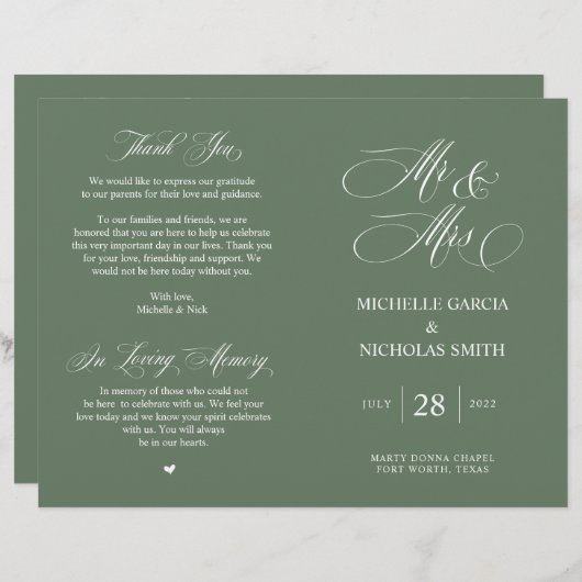 De heer en mevrouw Sage Green, het programma voor  (Voorkant / Achterkant)