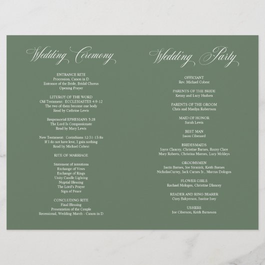 De heer en mevrouw Sage Green, het programma voor (Achterkant)