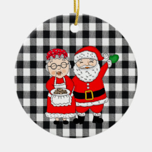 de heer en mevrouw Santa Claus en Elf Buffalo Play Keramisch Ornament