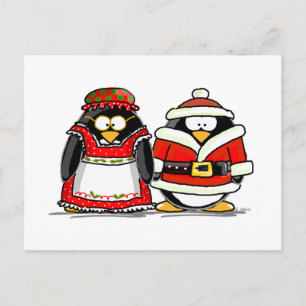 De heer en mevrouw Santa Claus Penguin Feestdagenkaart